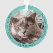 グレーおもしろいキャットがサンタにカスタム訪れる オーナメント (裏面)