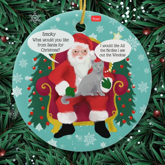 グレーおもしろいキャットが願いをこめてサンタを笑わされる訪れる セラミックオーナメント
