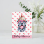 グレーおもしろいピットブルベミーバレンタインドッグバレンタイン シーズンポストカード (スタンド正面)