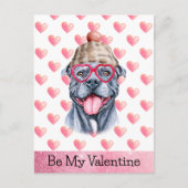 グレーおもしろいピットブルベミーバレンタインドッグバレンタイン シーズンポストカード (正面)