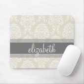 グレーおよびアイボリーヴィンテージの名前のダマスクパターン マウスパッド (マウス)