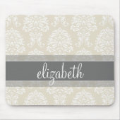 グレーおよびアイボリーヴィンテージの名前のダマスクパターン マウスパッド (正面)