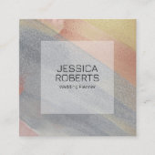 グレーおよびバラ金ゴールドブラシストロークの背景 スクエア名刺 (正面)