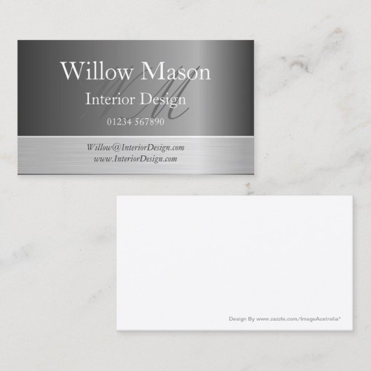 グレーおよびブラシ仕上げスチールモノグラム名刺 名刺 (正面/裏面)