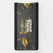 グレーおよび金ゴールドおめでとう卒業生2025 横断幕 (縦)