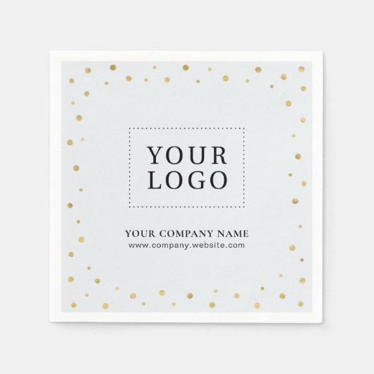 グレーおよび金ゴールド紙吹雪ビジネスのプロモーションロゴ スタンダードカクテルナプキン (正面)