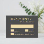 グレーおよび金ゴールド素朴金ゴールドフレームアンパサンド結婚ズ 出欠カード (スタンド正面)