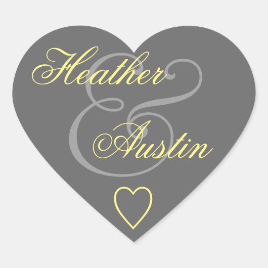 グレーおよび黄結婚色封筒用シールのハートV14A ハートシール (正面)