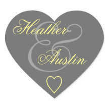 グレーおよび黄結婚色封筒用シールのハートV14A