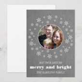 グレーお洒落スノーフレーク写真フラットカード シーズンカード (正面/裏面)
