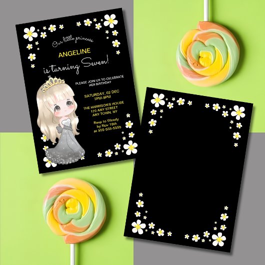 グレーお洒落ドレスプリンセスフローラ誕生日 招待状