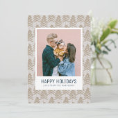 グレーお洒落金ゴールド松の木のパターン家族の写真 シーズンカード (スタンド正面)