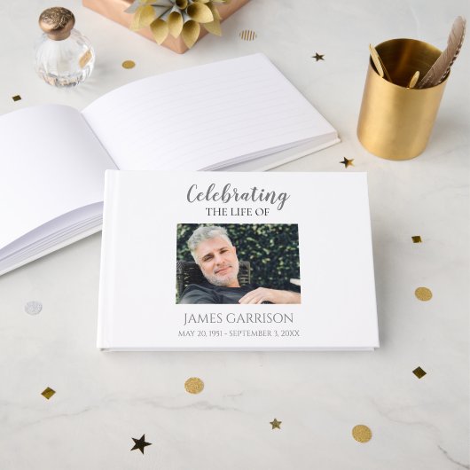 グレーお祝いの人生と記念撮影 ゲストブック (正面見開き)