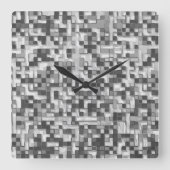 グレーからグレーのトーンの小さな正方形の重なり澄ん合 スクエア壁時計 (正面)