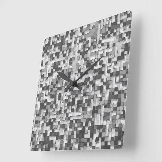 グレーからグレーのトーンの小さな正方形の重なり澄ん合 スクエア壁時計 (傾斜)
