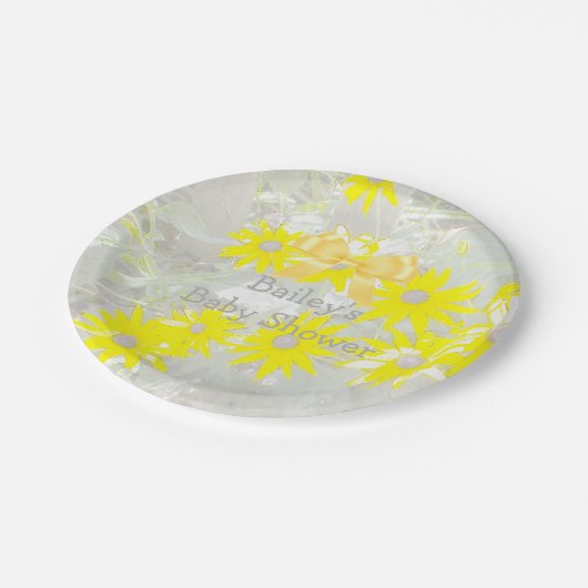 グレーかわいらしとイエローのデイジー紙プレート ペーパープレート (アングル)