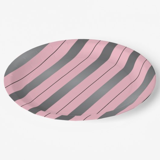 グレーかわいらしとピンクのライン付き紙プレート ペーパープレート (アングル)