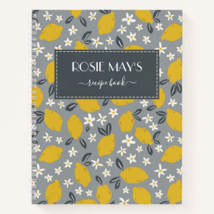 グレーかわいらしイエローレモンパターンレシピ本 ノートブック