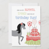 グレーかわいらしウズピンク、緑、青の誕生日パーティー 招待状 (正面)