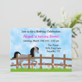 グレーかわいらしウマと花誕生日招待状 招待状 (スタンド正面)