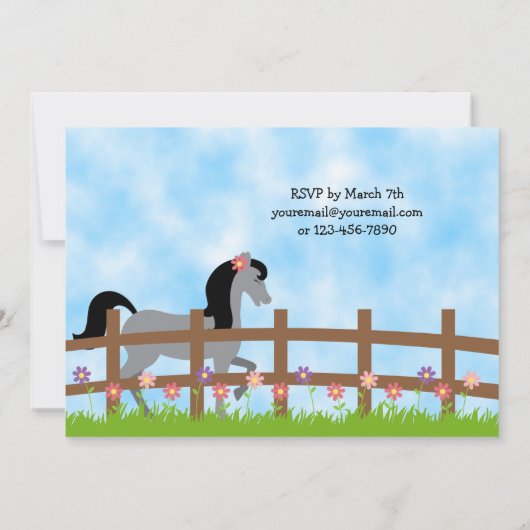 グレーかわいらしウマと花誕生日招待状 招待状 (裏面)