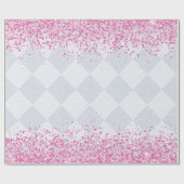 グレーかわいらしガーリーのダイアモンドのチェックにピンクの紙吹雪 ラッピングペーパー (フラット)