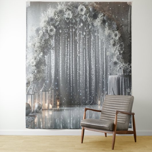 グレーかわいらしトーンフローラアーチ タペストリー (インサイチュ)