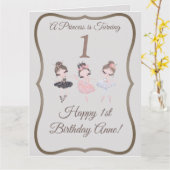 グレーかわいらしピンクバレリナスプリンセス1日誕生日 カード (黄色い花)