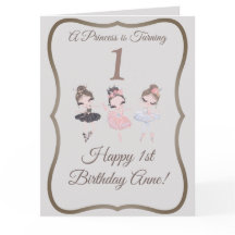 グレーかわいらしピンクバレリナスプリンセス1日誕生日