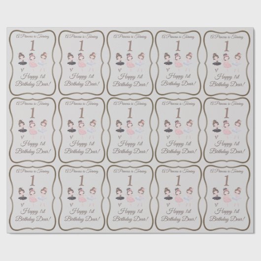 グレーかわいらしピンクバレリーナプリンセス1st誕生日 ラッピングペーパー (フラット)