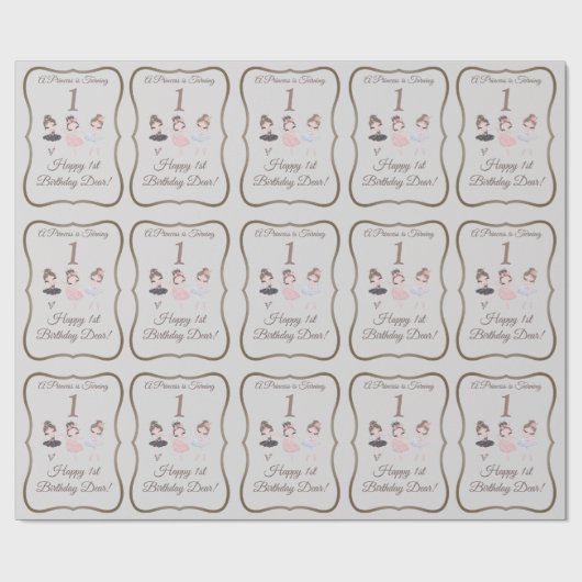 グレーかわいらしピンクバレリーナプリンセス1st誕生日 ラッピングペーパー (フラット)