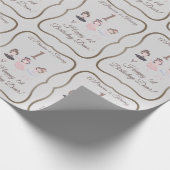 グレーかわいらしピンクバレリーナプリンセス1st誕生日 ラッピングペーパー (角)