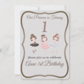 グレーかわいらしピンクバレリーナプリンセス1st誕生日 招待状 (正面)
