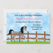 グレーかわいらしホースとフラワーガールズ誕生日 招待状 (正面)