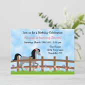 グレーかわいらしホースとフラワーガールズ誕生日 招待状 (スタンド正面)