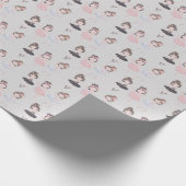 グレーかわいらし金ゴールドブルーピンクウォーターカラーバレリーナ ラッピングペーパー (角)