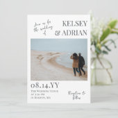 グレーが米国にモダンタイポグラフィ結婚写真 招待状 (スタンド正面)