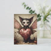 グレーこうもりキャットフェアリーとピンクハート ポストカード (スタンド正面)