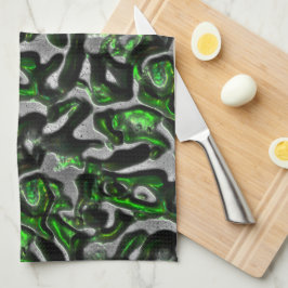 グレーで刻まれた目を引くライムグリーンのテクスチャ キッチンタオル