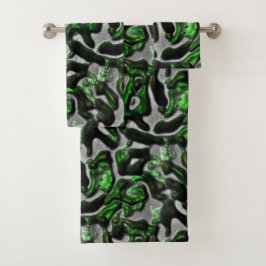 グレーで刻まれた目を引くライムグリーンのテクスチャ バスタオルセット