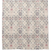 グレーとアイボリーマンダラデザインシャワーカーテン。 シャワーカーテン (正面)