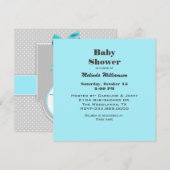 グレーとアクアのベビーカー　ベビーシャワーの招待状 招待状 (正面/裏面)