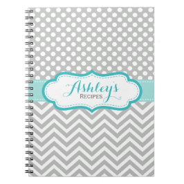 グレーとアクアブルーの水玉模様パターン ノートブック