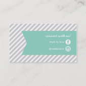 グレーとアクアモダンのストライプとリボン 名刺 (裏面)
