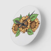 グレーとイエローのひまわり時計 ラウンド壁時計 (傾斜)