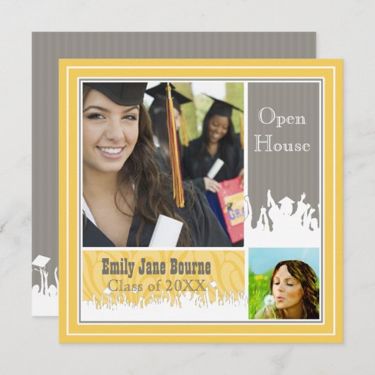 グレーとイエローのシニア写真 2012年卒業 招待状 (正面/裏面)