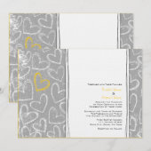 グレーとイエローのハート結婚式招待状 招待状 (正面/裏面)