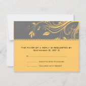 グレーとイエローのフローラが結婚式のRSVPに旋回 出欠カード (正面)