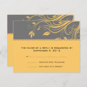 グレーとイエローのフローラが結婚式のRSVPに旋回 出欠カード (正面/裏面)