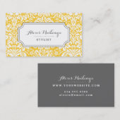 グレーとイエローのフローラダマスク 名刺 (正面/裏面)